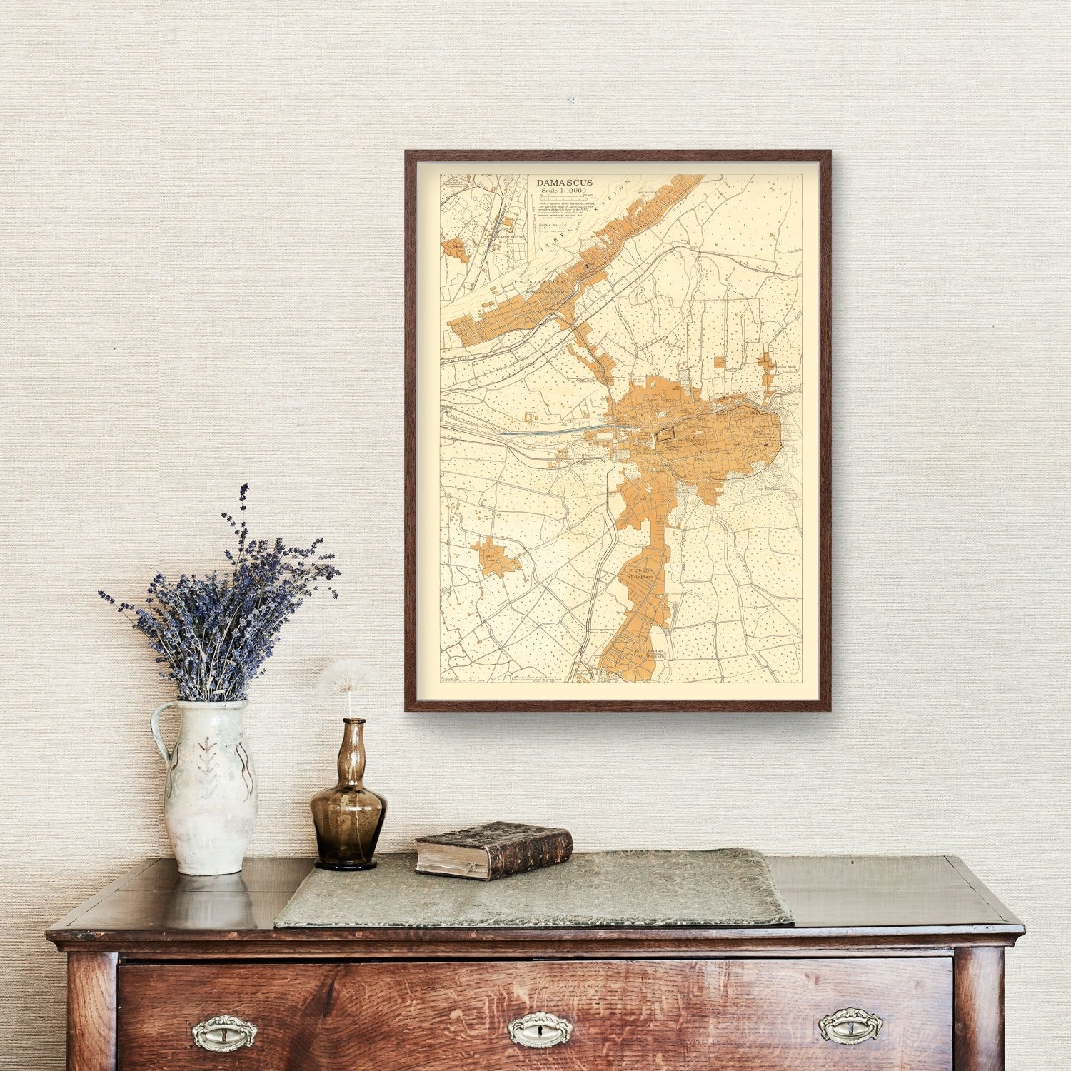 Vintage Map of Damascus, Syria 1918
