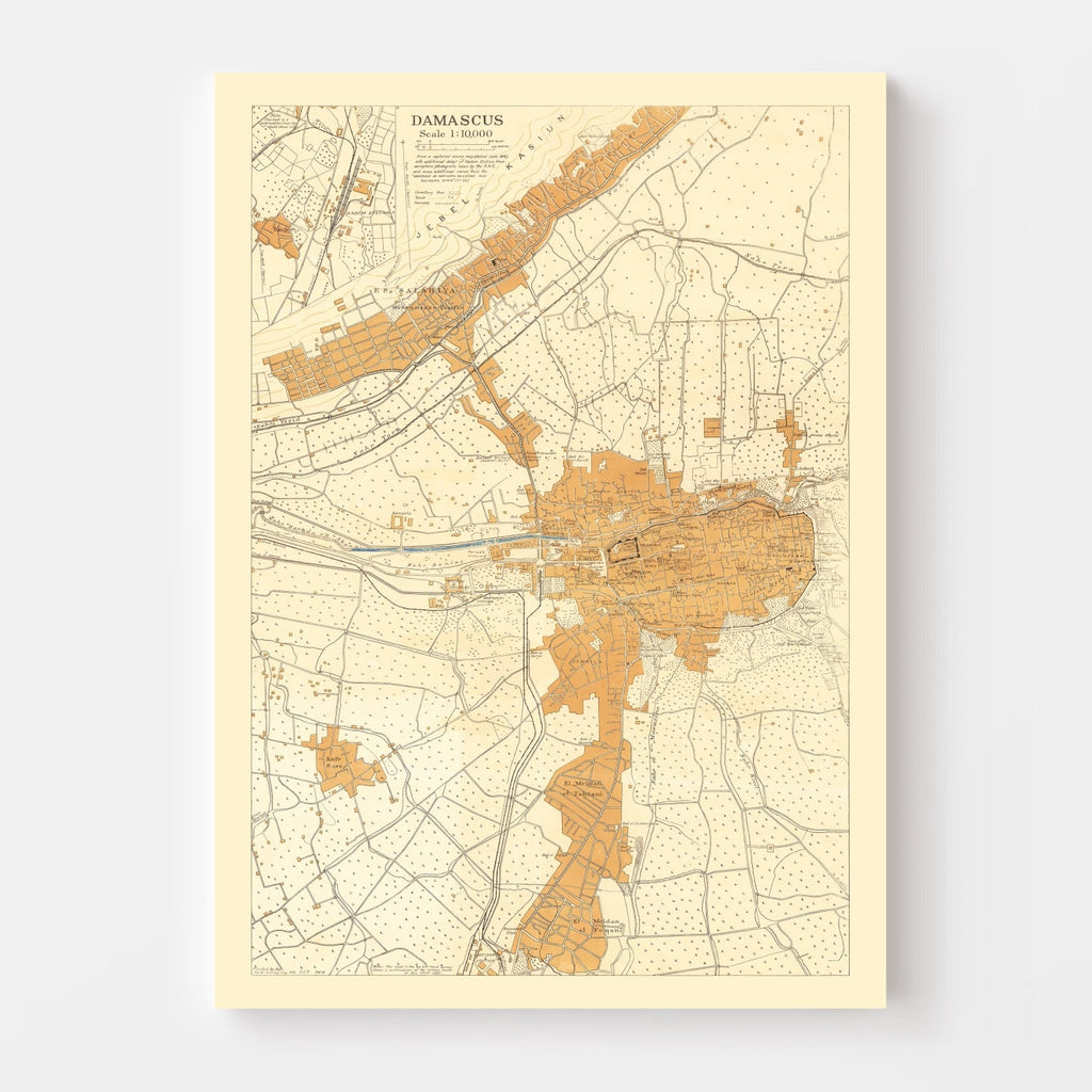 Vintage Map of Damascus, Syria 1918