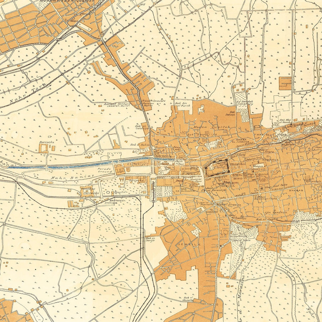 Vintage Map of Damascus, Syria 1918