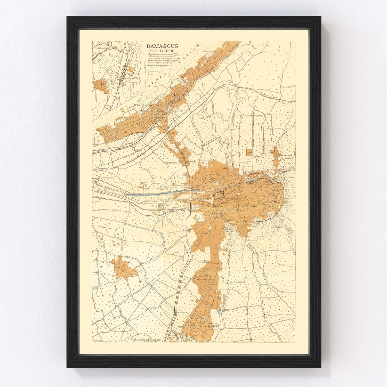 Vintage Map of Damascus, Syria 1918