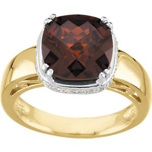 14K Yellow/White Gold Natural Mozambique Garnet & 1/6 CTW Natural Diamond Ring