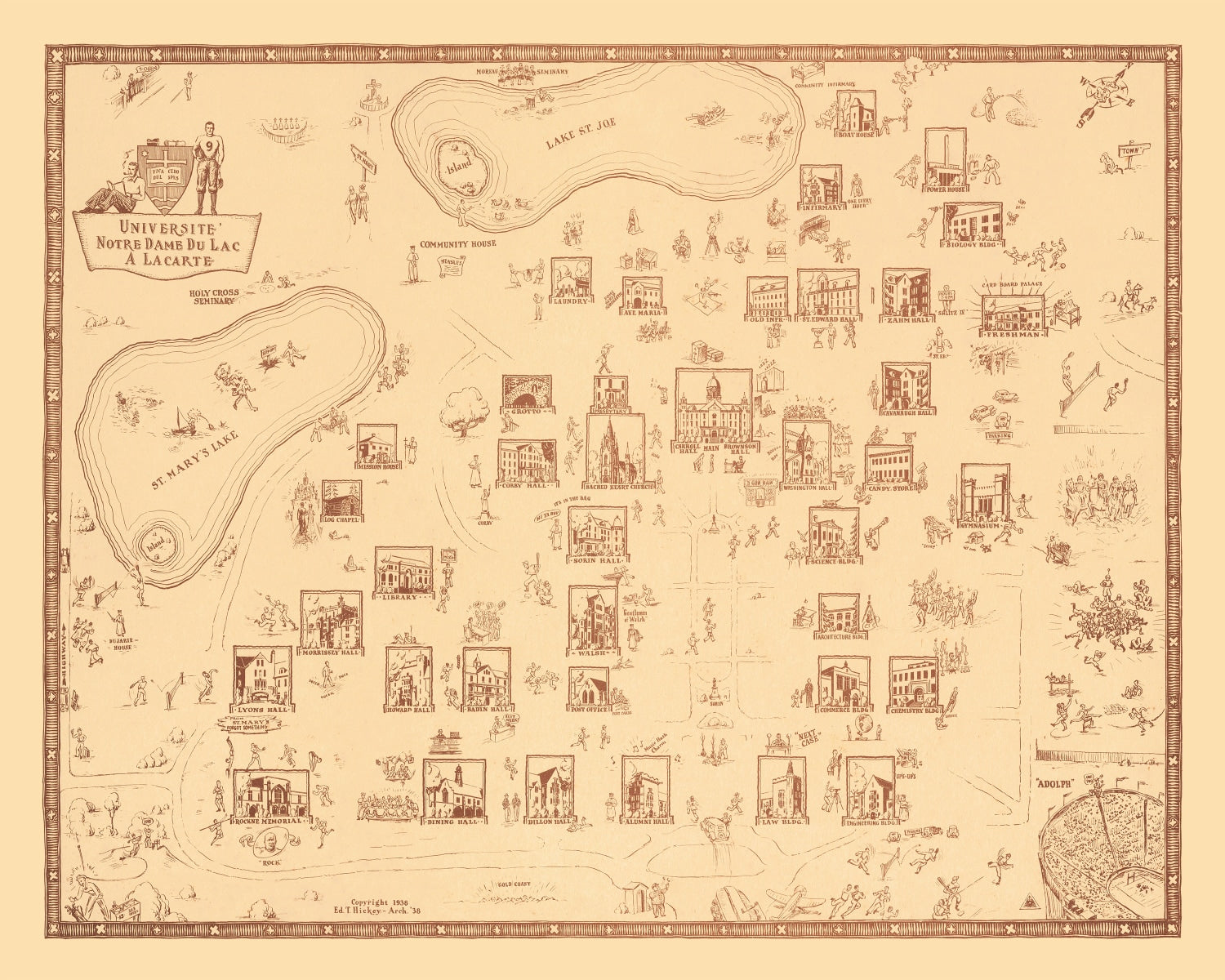 Vintage Map of University of Notre Dame, 1938