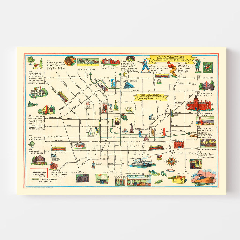 Vintage Map of Baltimore, Maryland 1929