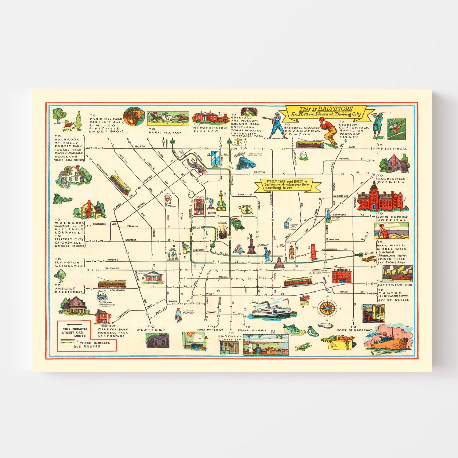 Vintage Map of Baltimore, Maryland 1929