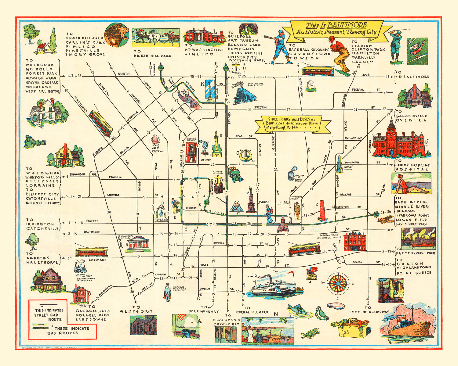 Vintage Map of Baltimore, Maryland 1929