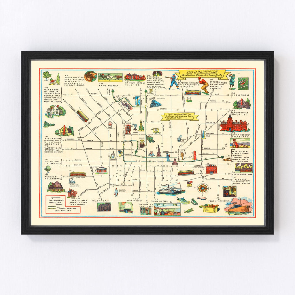Vintage Map of Baltimore, Maryland 1929