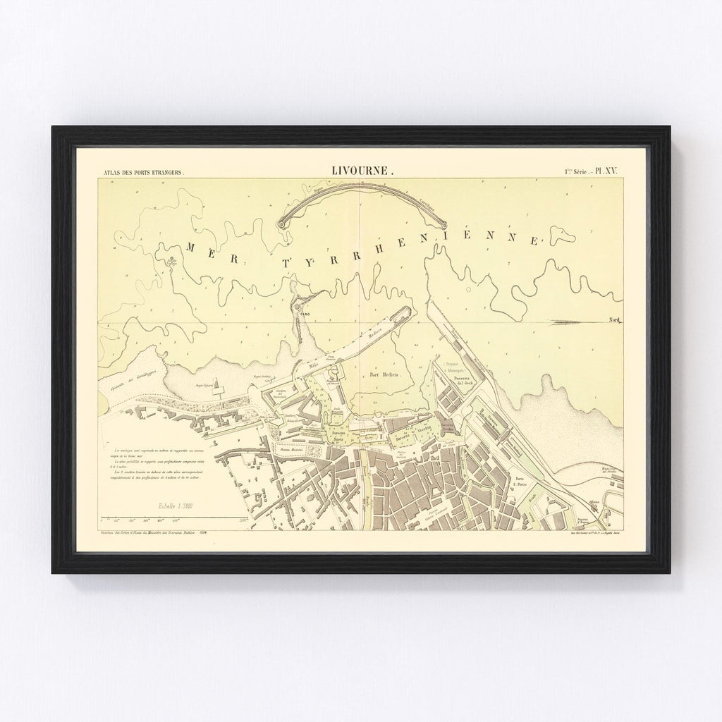 Vintage Map of Livorno, Italy 1884