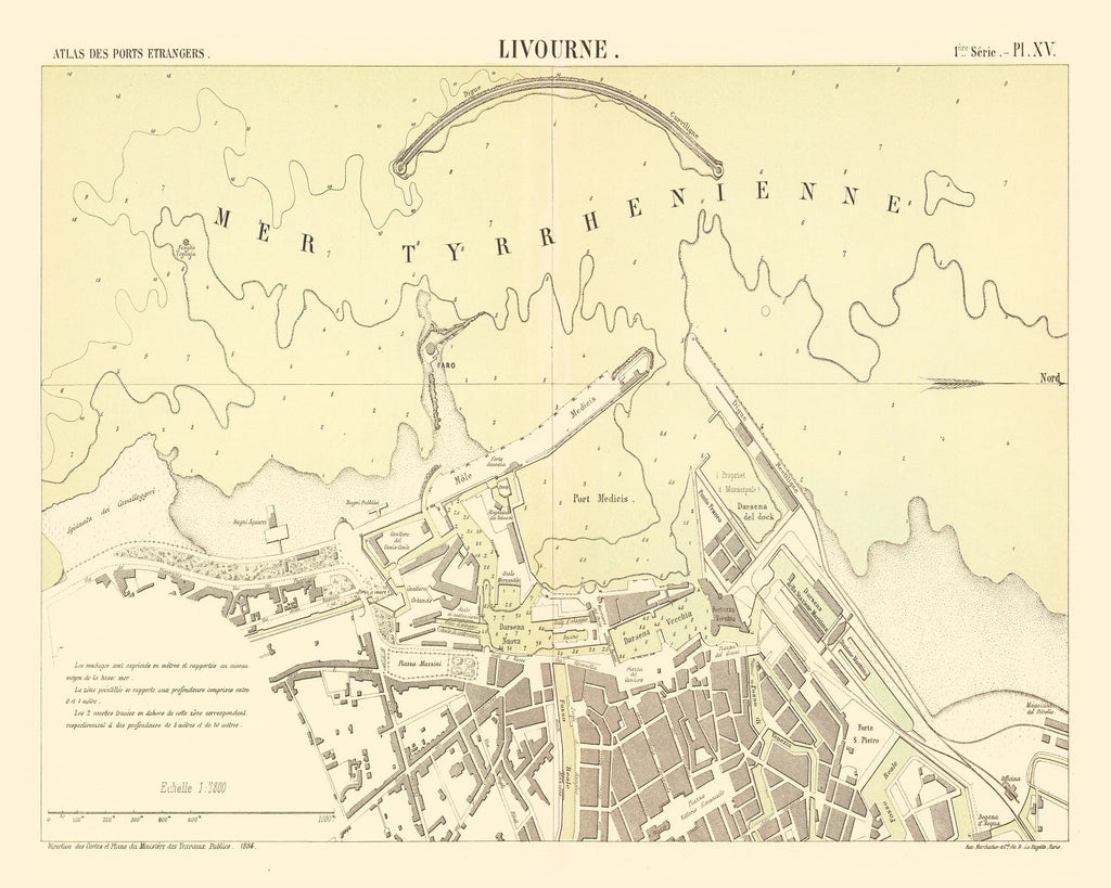 Vintage Map of Livorno, Italy 1884