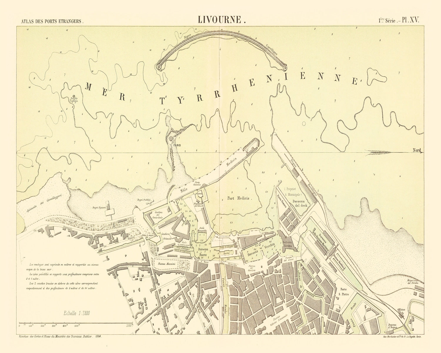 Vintage Map of Livorno, Italy 1884