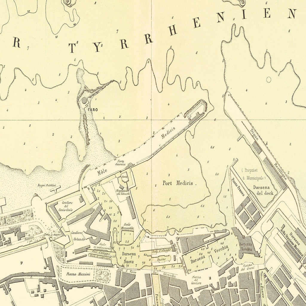 Vintage Map of Livorno, Italy 1884