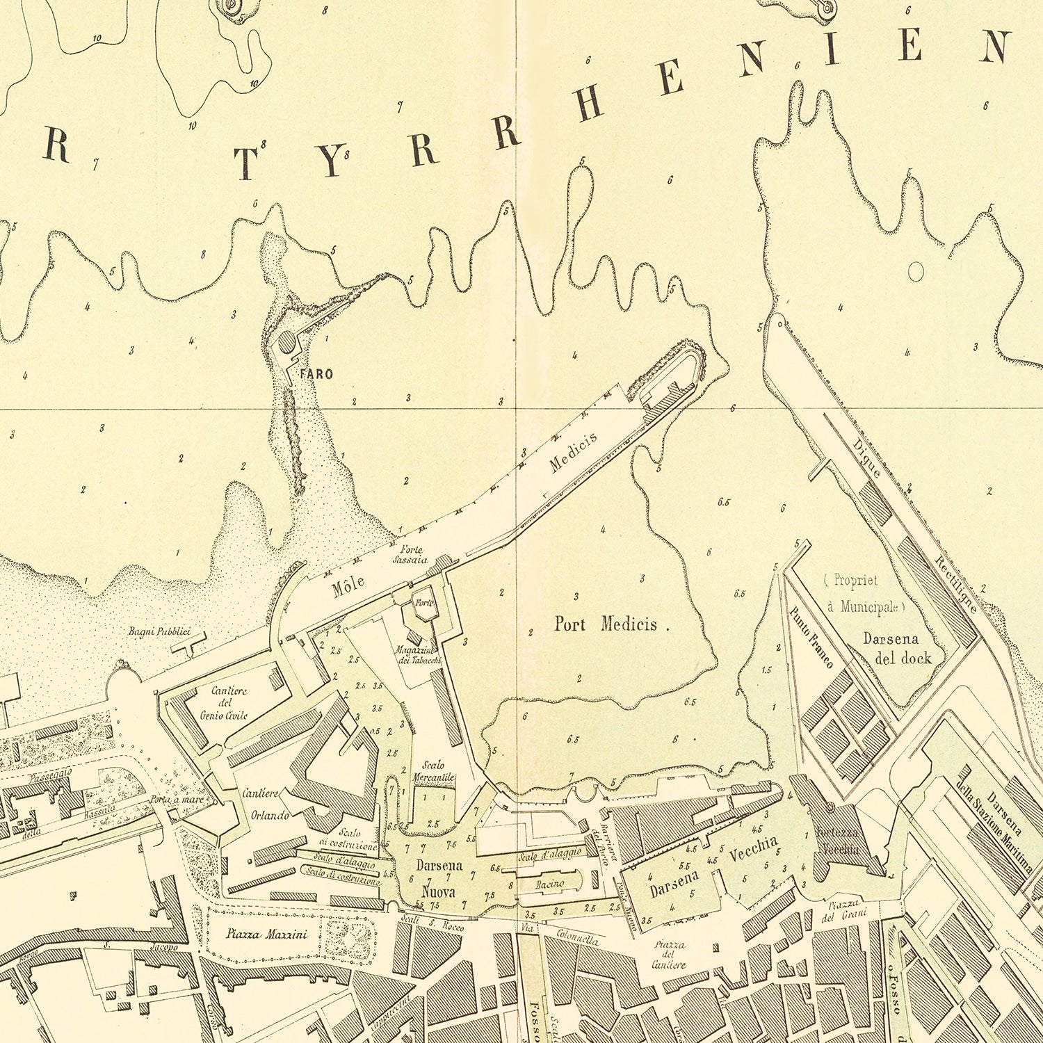 Vintage Map of Livorno, Italy 1884