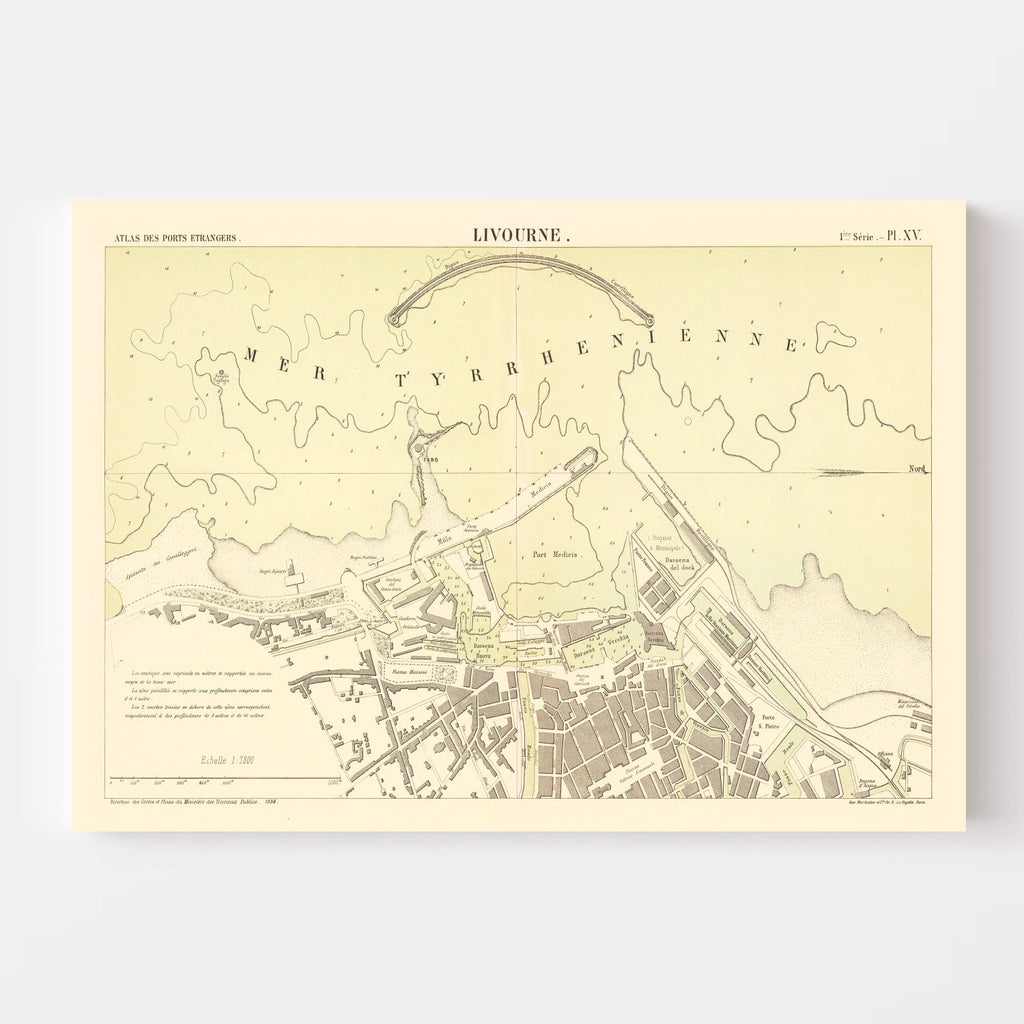 Vintage Map of Livorno, Italy 1884