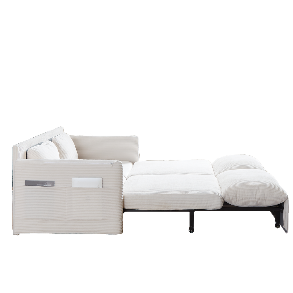 MH'' 64.5 Inch Sleeper Sofa Bed  3-in-1 Adjustable Sleeper with Pullout Bed   2 Pillows and Side Pockets  Soft Corduroy Convertible Sleeper Sofa Bed for Living Room Bedroom Apartment Office