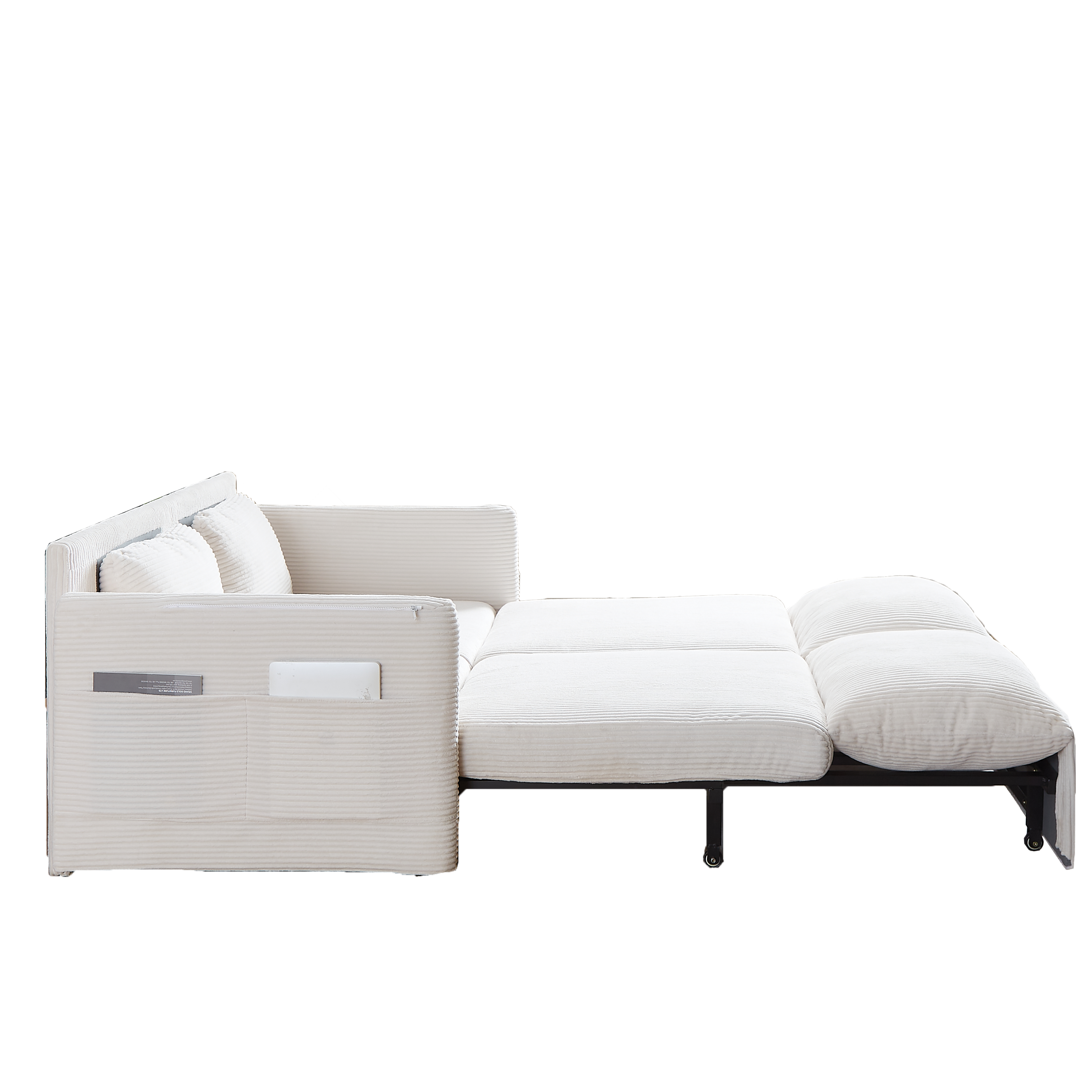 MH'' 64.5 Inch Sleeper Sofa Bed  3-in-1 Adjustable Sleeper with Pullout Bed   2 Pillows and Side Pockets  Soft Corduroy Convertible Sleeper Sofa Bed for Living Room Bedroom Apartment Office