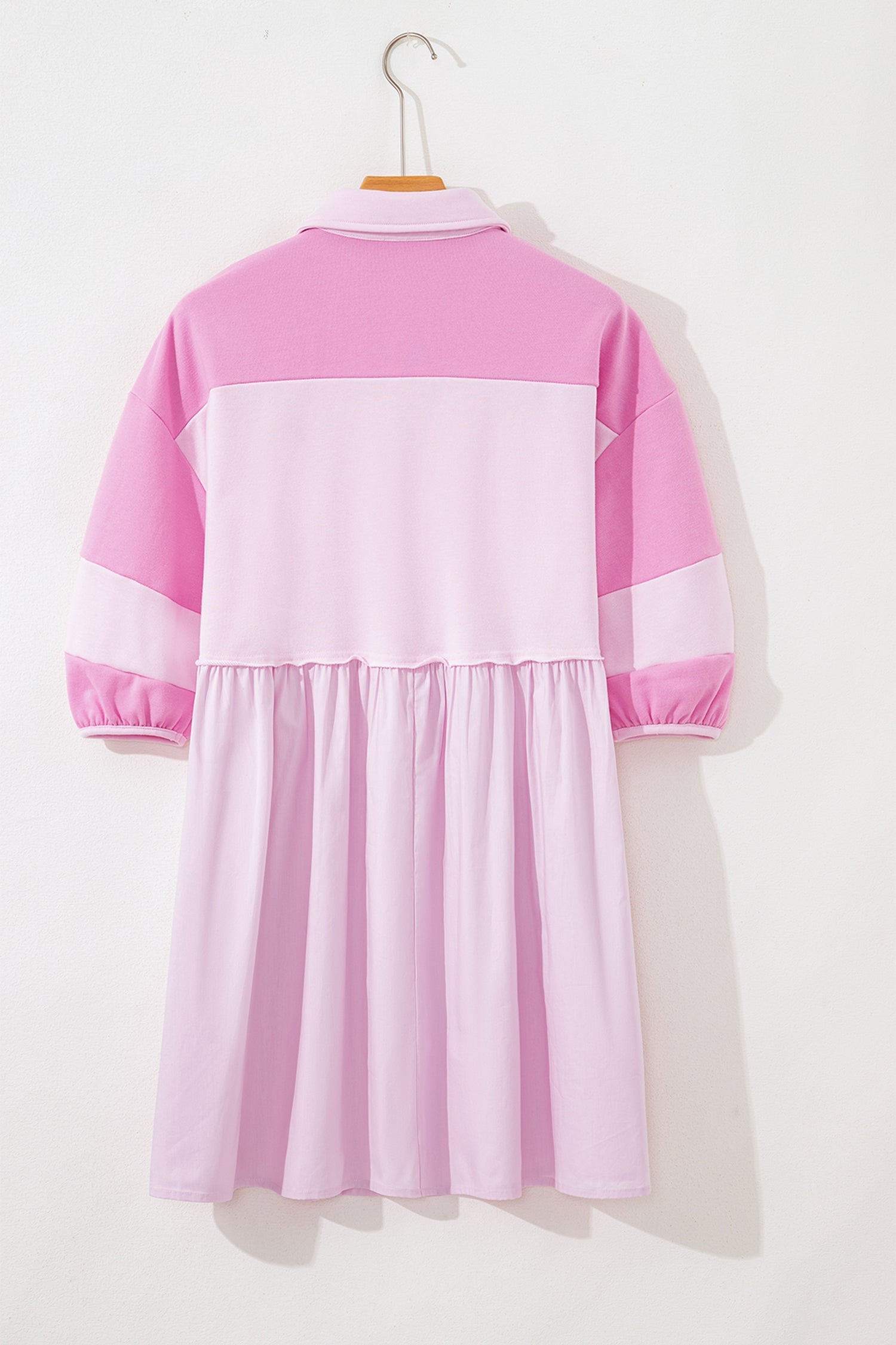 Raw Seam Colorblock Patchwork Button Polo Dress
