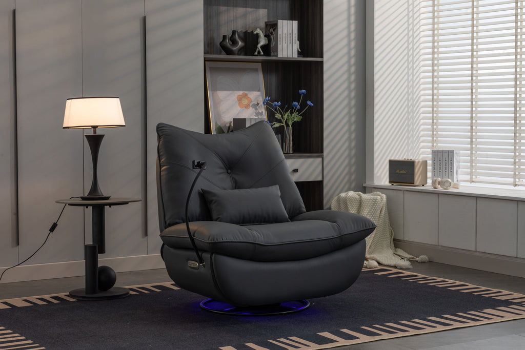 270 Swivel Glider Recliner Chair, Power Recliner Rocking Chair, USB Port Charge for Nursery Chair with Atmosphere Lamp for Living Room Bedroom Apartment