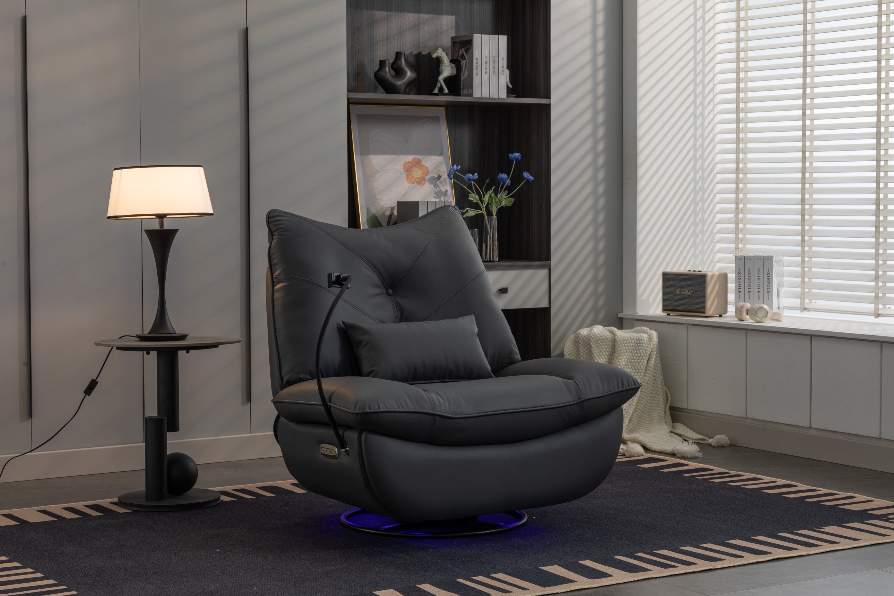 270 Swivel Glider Recliner Chair, Power Recliner Rocking Chair, USB Port Charge for Nursery Chair with Atmosphere Lamp for Living Room Bedroom Apartment