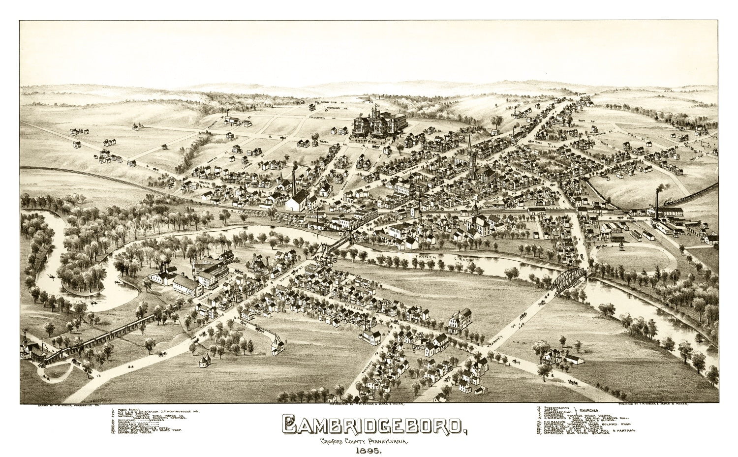 Vintage Map of Cambridgeboro, Pennsylvania 1895