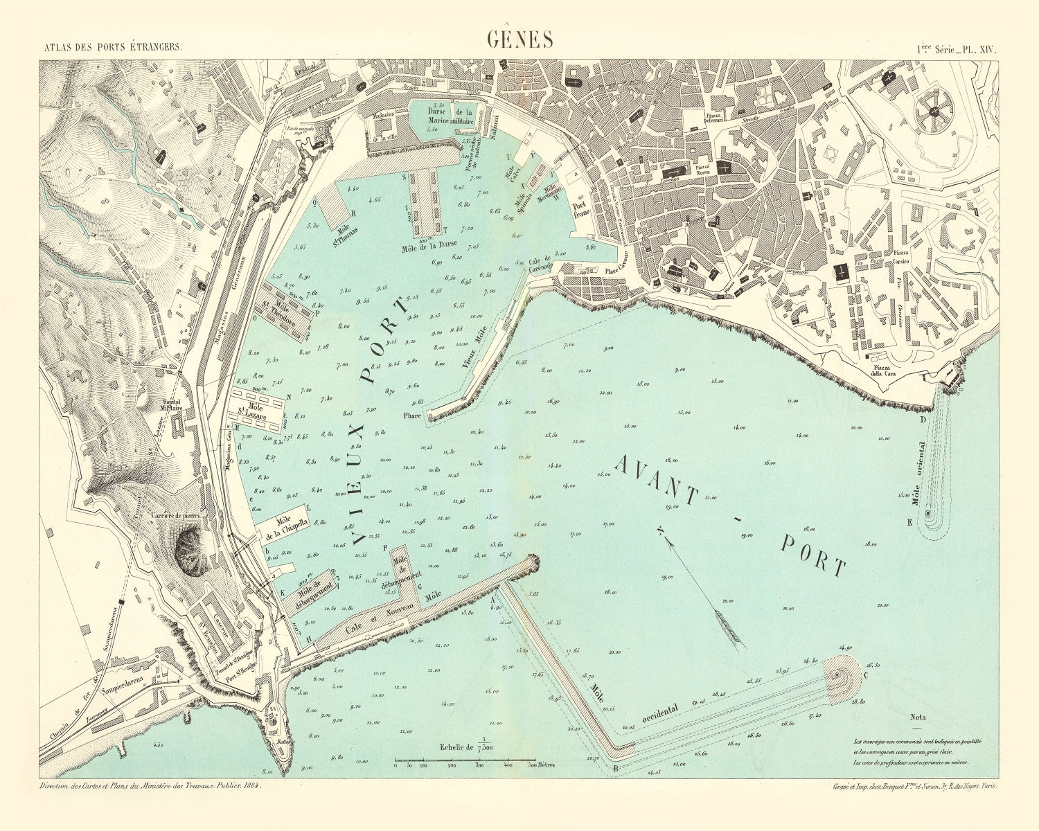 Vintage Map of Genoa, Italy 1884