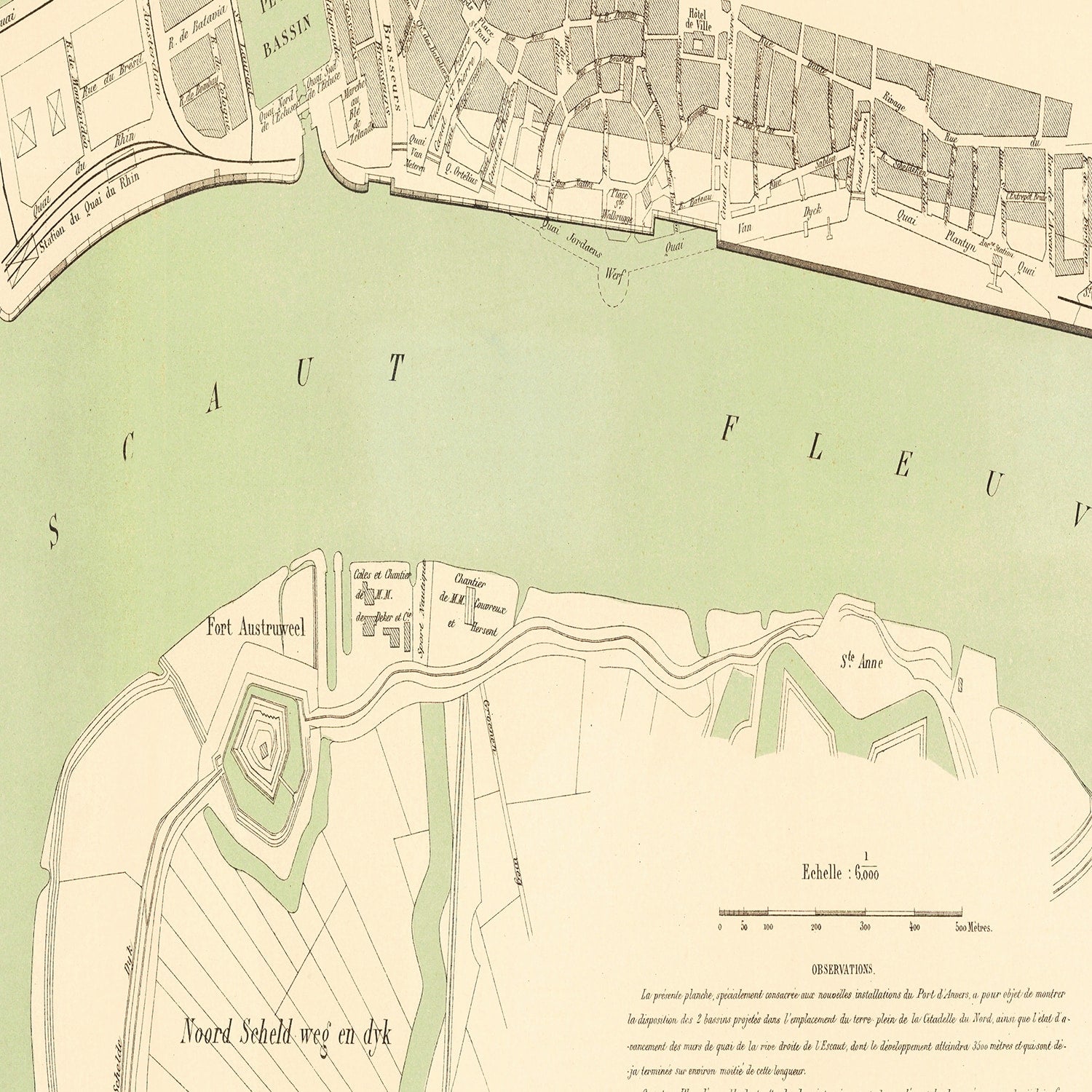 Vintage Map of Antwerp, Belgium 1883