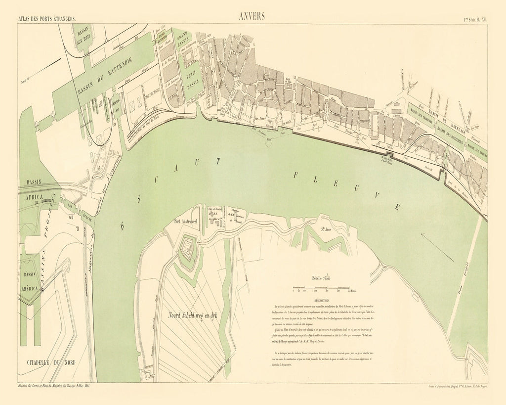 Vintage Map of Antwerp, Belgium 1883