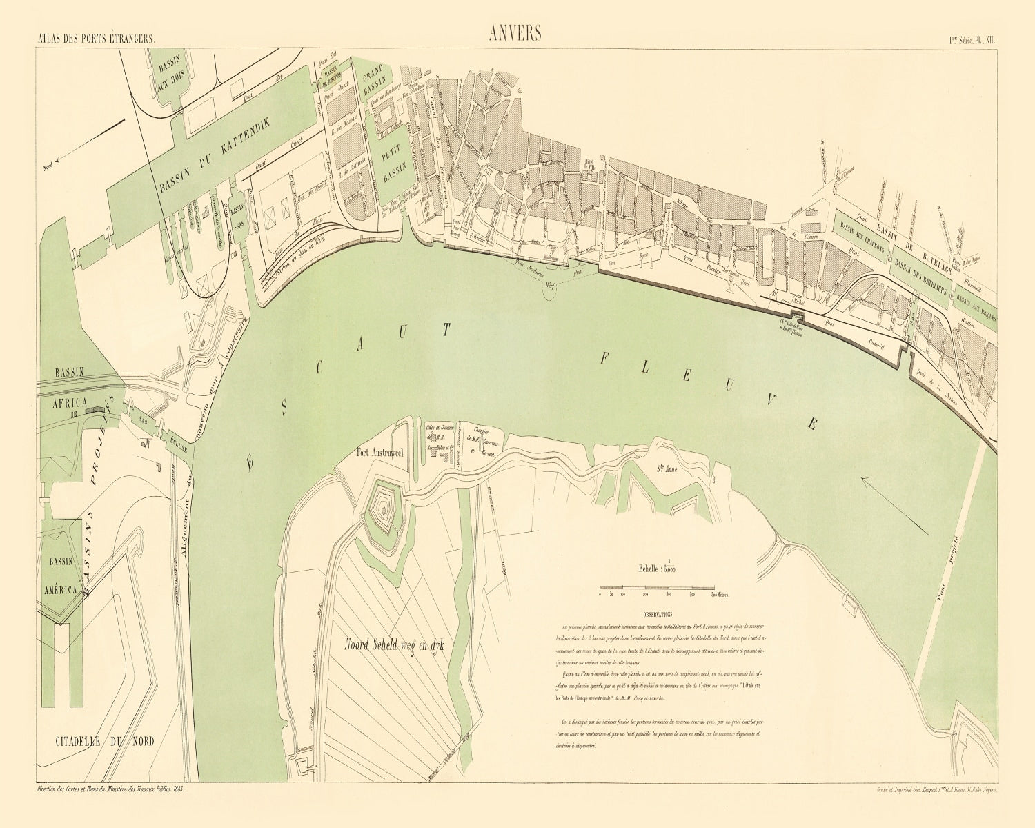 Vintage Map of Antwerp, Belgium 1883