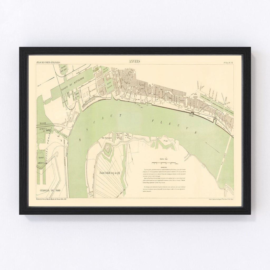 Vintage Map of Antwerp, Belgium 1883