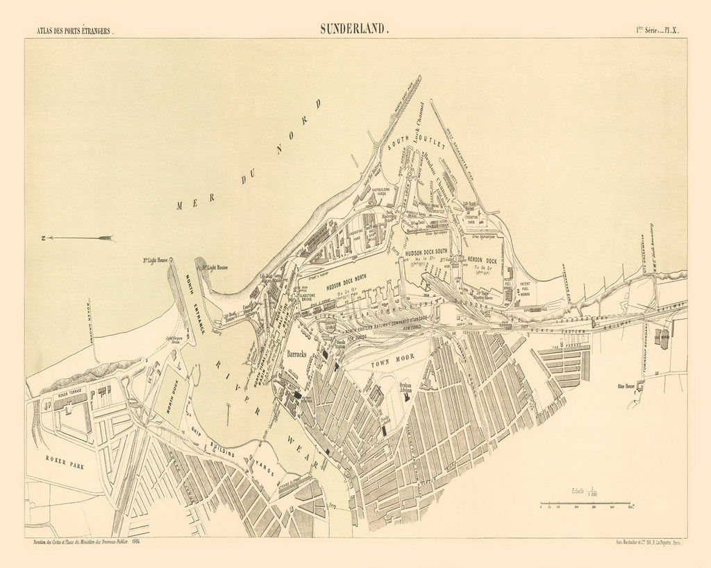 Vintage Map of Sunderland, England 1884