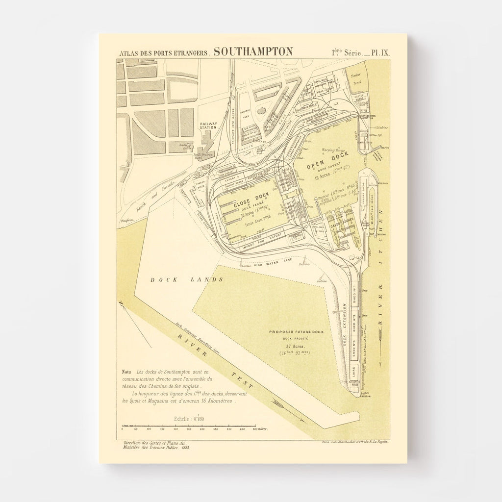 Vintage Map of Southampton, England 1884