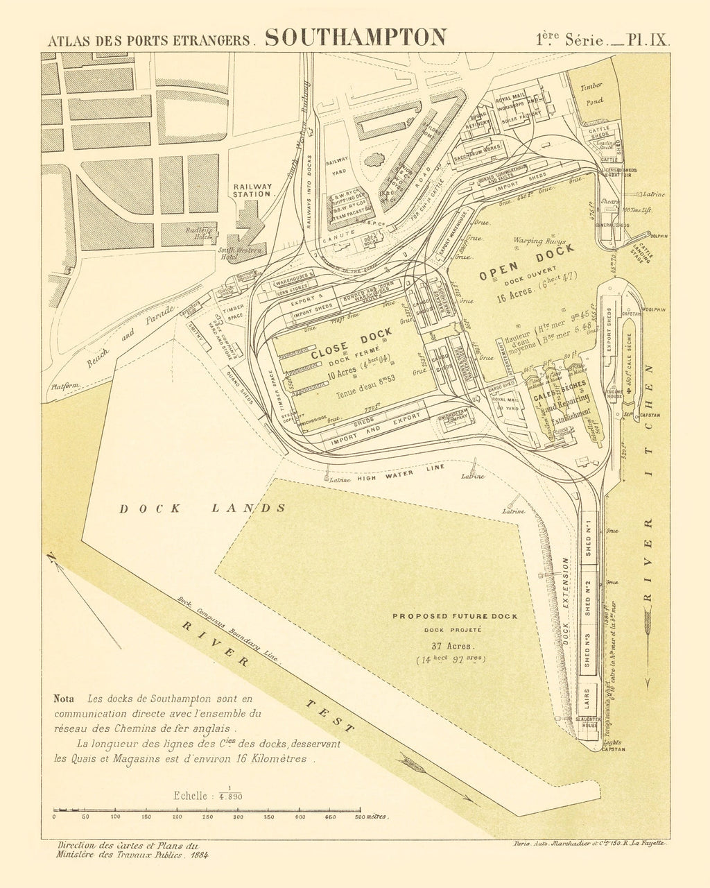 Vintage Map of Southampton, England 1884