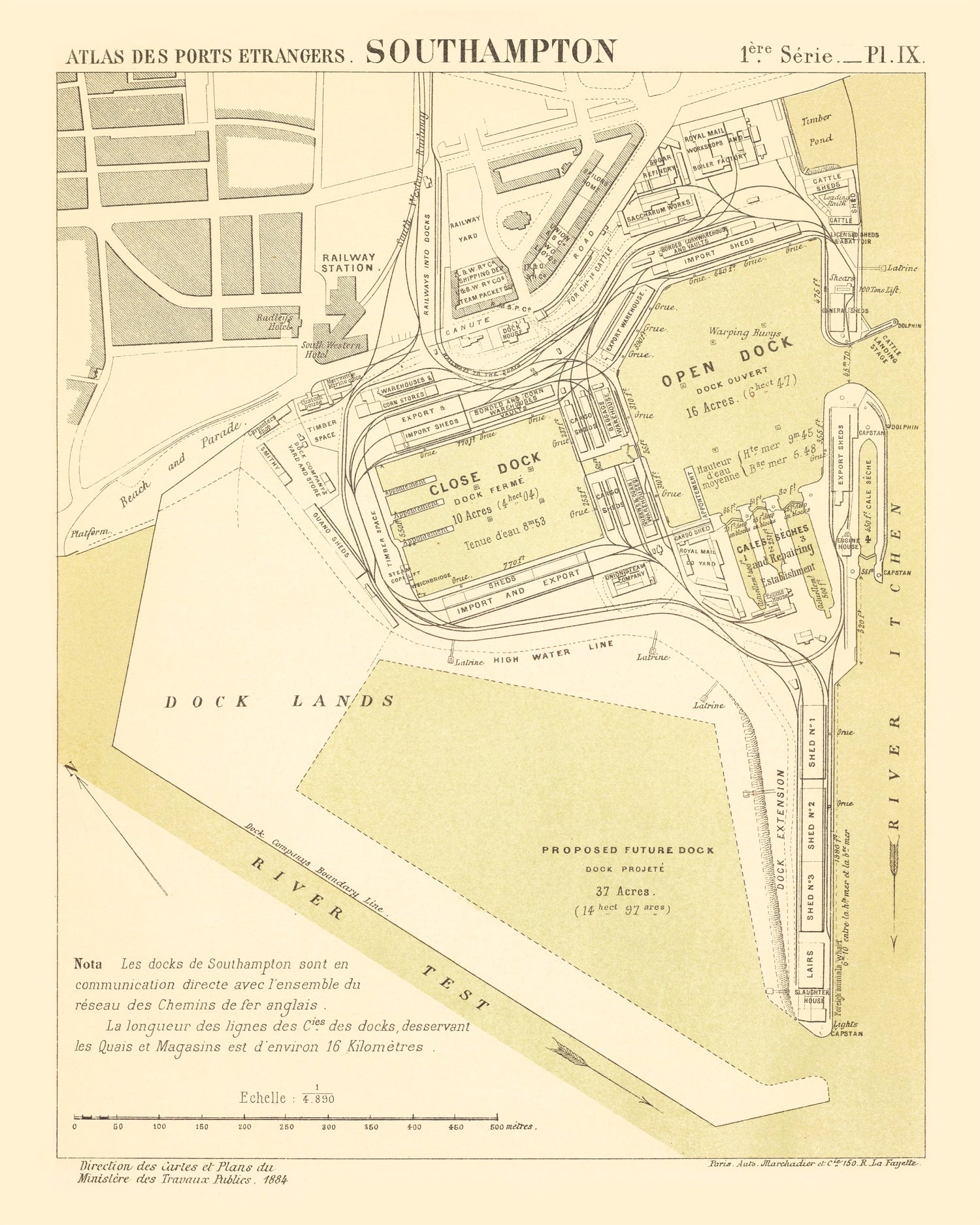 Vintage Map of Southampton, England 1884