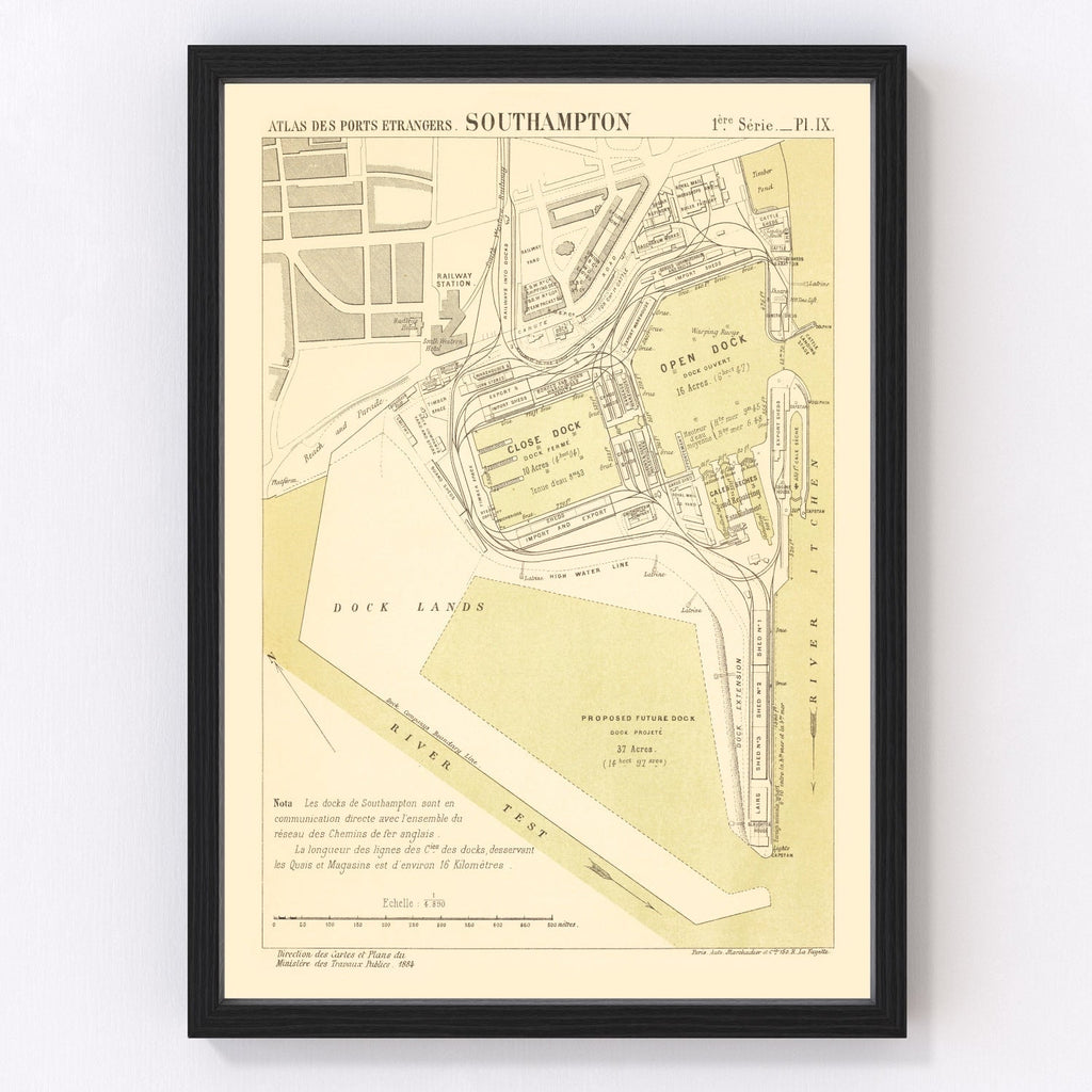 Vintage Map of Southampton, England 1884