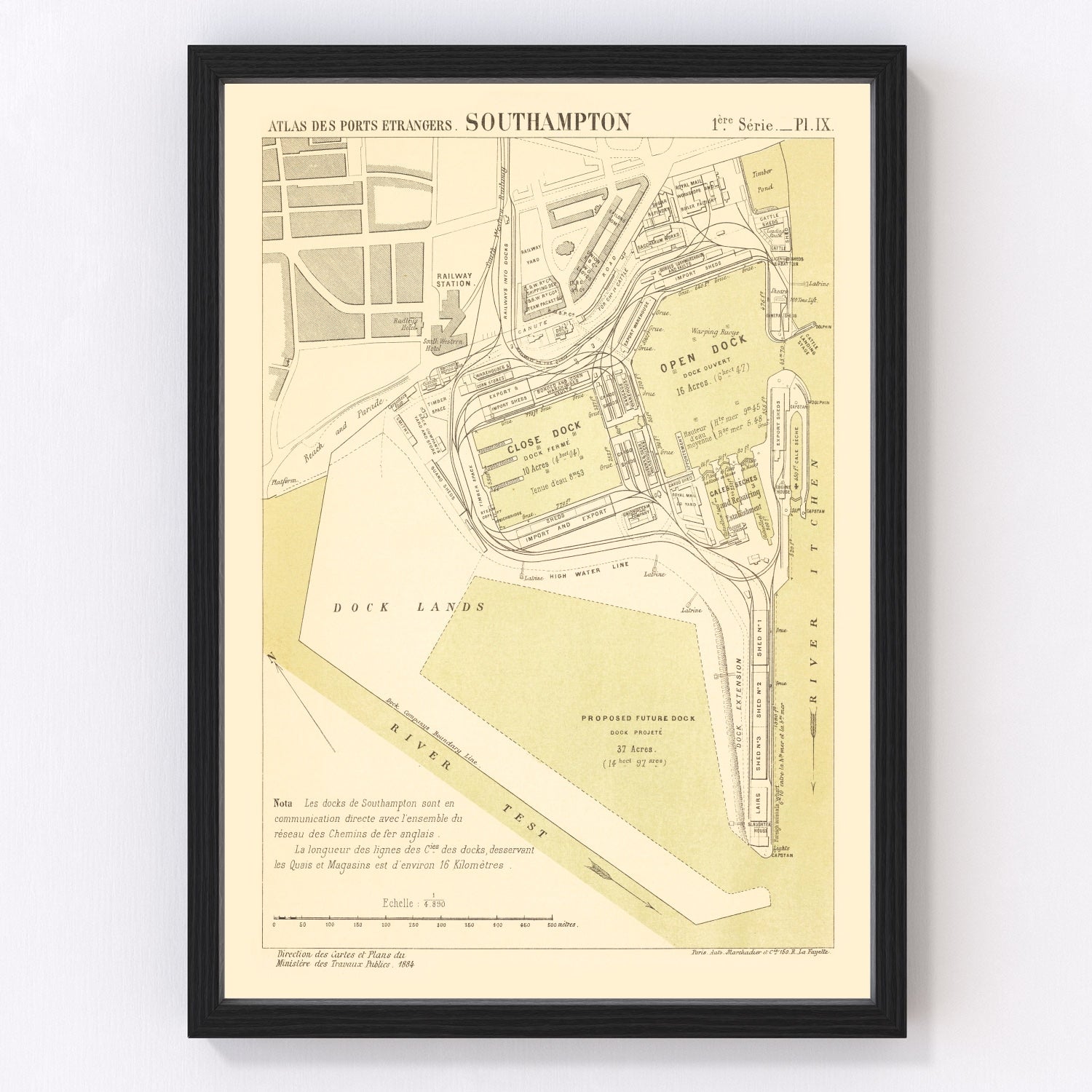 Vintage Map of Southampton, England 1884