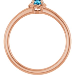 14K Rose Gold Natural Aquamarine Solitaire Rope Ring