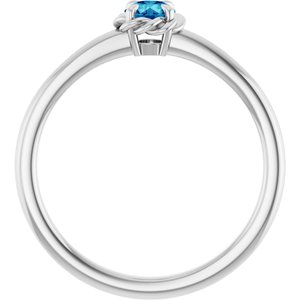 Sterling Silver Natural Blue Zircon Solitaire Rope Ring
