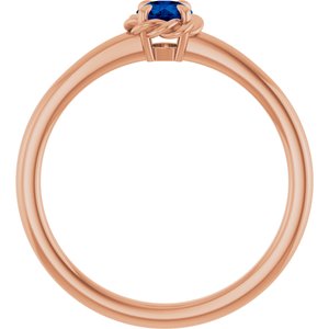 14K Rose Gold Natural Blue Sapphire Solitaire Rope Ring