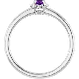 14K White Gold Natural Amethyst Solitaire Rope Ring
