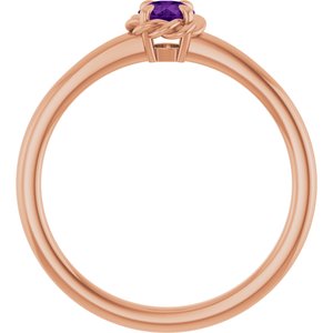 14K Rose Gold Natural Amethyst Solitaire Rope Ring