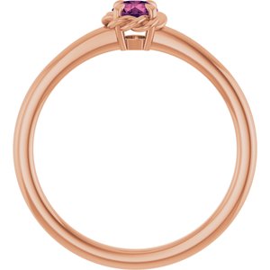 14K Rose Gold Natural Pink Tourmaline Solitaire Rope Ring