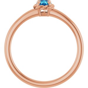 14K Rose Gold Natural Blue Zircon Solitaire Rope Ring