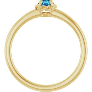 14K Yellow Gold Natural Blue Zircon Solitaire Rope Ring