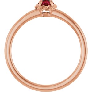 14K Rose Gold Natural Ruby Solitaire Rope Ring
