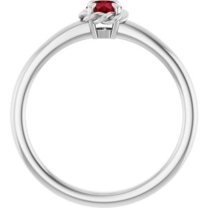 14K White Gold Natural Ruby Solitaire Rope Ring