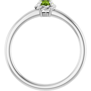14K White Gold Natural Peridot Solitaire Rope Ring