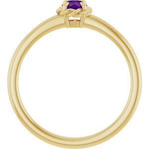 14K Yellow Gold Natural Amethyst Solitaire Rope Ring