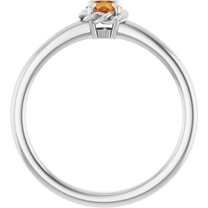 14K White Gold Natural Citrine Solitaire Rope Ring