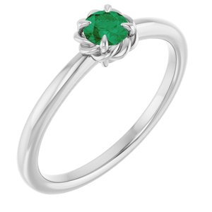14K White Gold Lab-Grown Emerald Solitaire Rope Ring