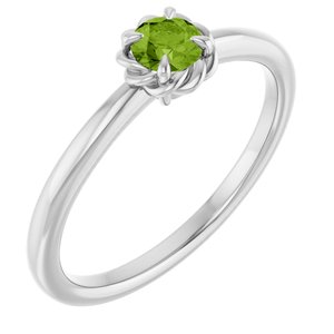 Sterling Silver Natural Peridot Solitaire Rope Ring