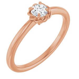 14K Rose Gold Natural White Sapphire Solitaire Rope Ring