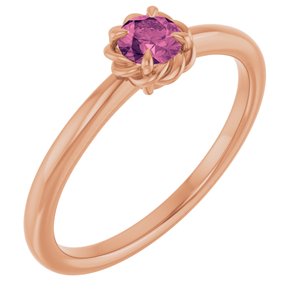 14K Rose Gold Natural Pink Tourmaline Solitaire Rope Ring